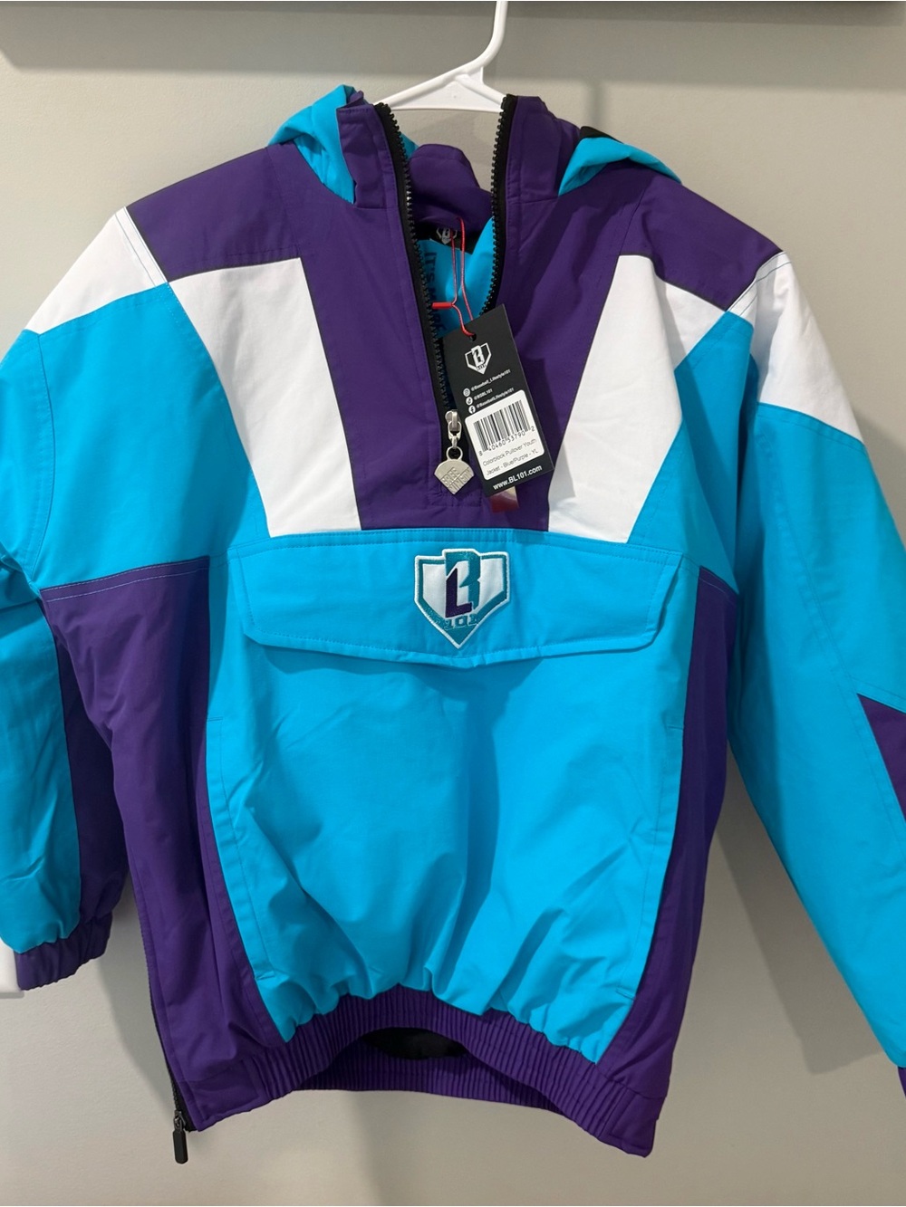 Kids Aqua & Purple Hooded Pullover Raincoat